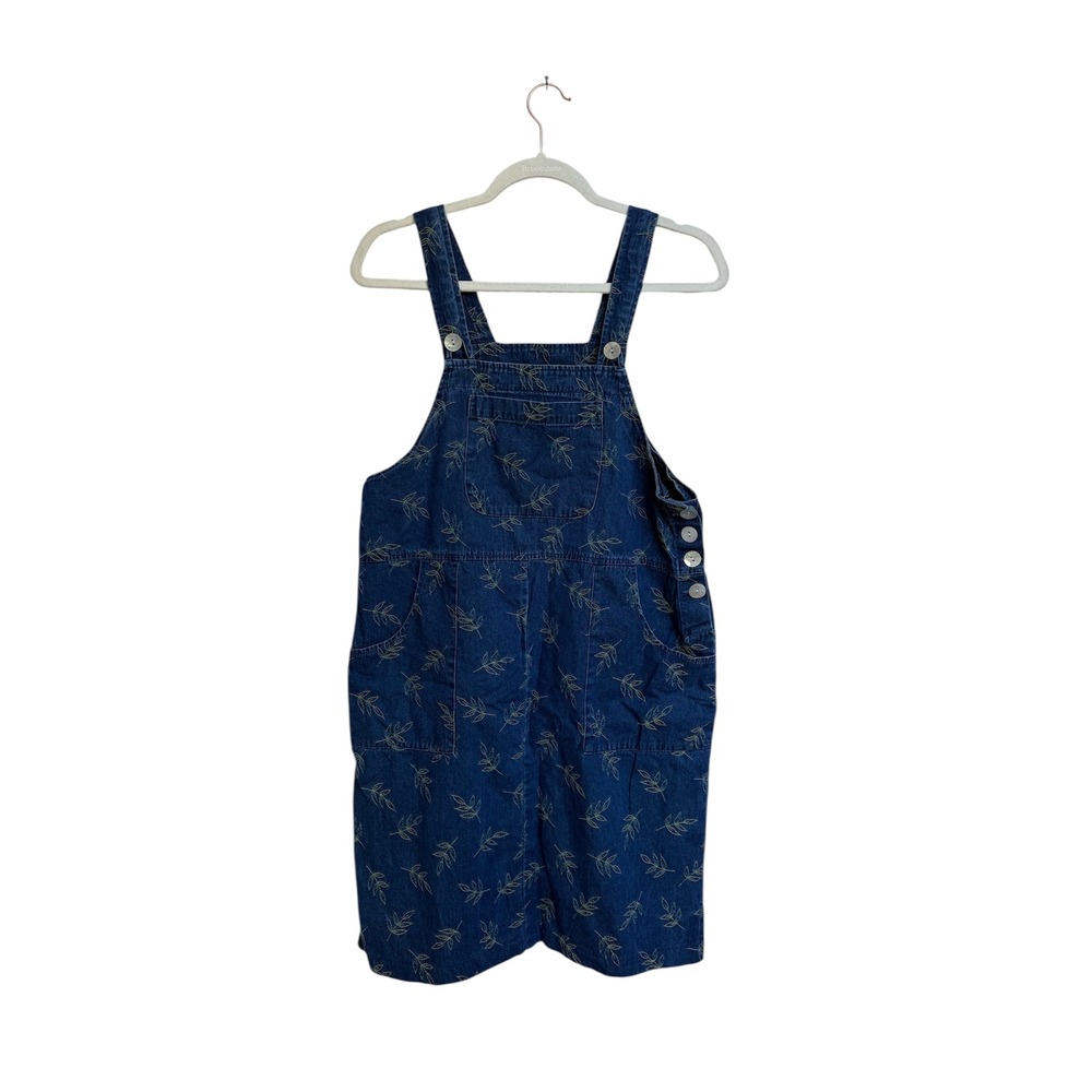 Coldwater Creek Denim Overall Dress‎ Embroidered Leaves Harvest Print Size Small